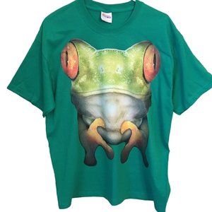 Frog Face T Shirt Gildan Size Standard Unisex Large Green NEW NWOT